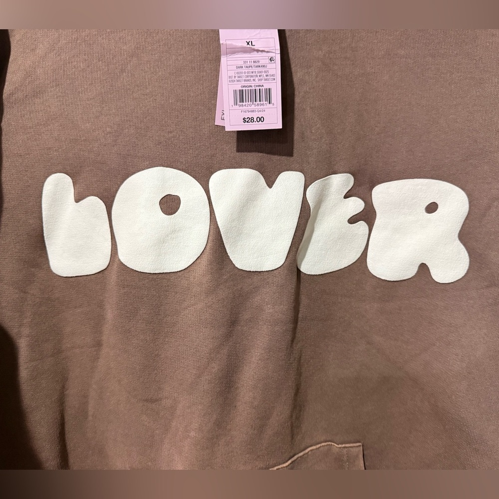 Wild Fable Oversized Brown Hoodie with 'Lover' Print size XL NWT - Picture 3 of 4